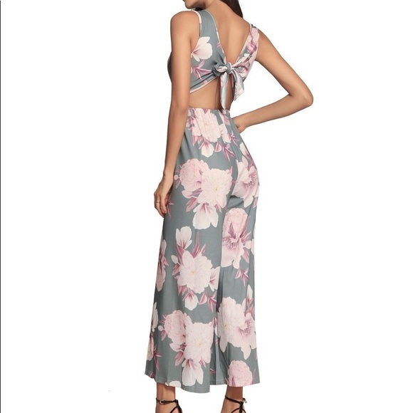 Floral open cut jumpsuit bow tied open back summer - Picture 5 of 5